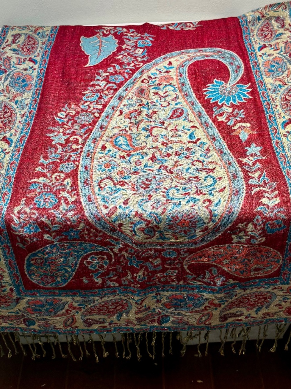 Double Sided Authentic Pashmina Brand Wrap Scarf Paisley Burgundy Teal
